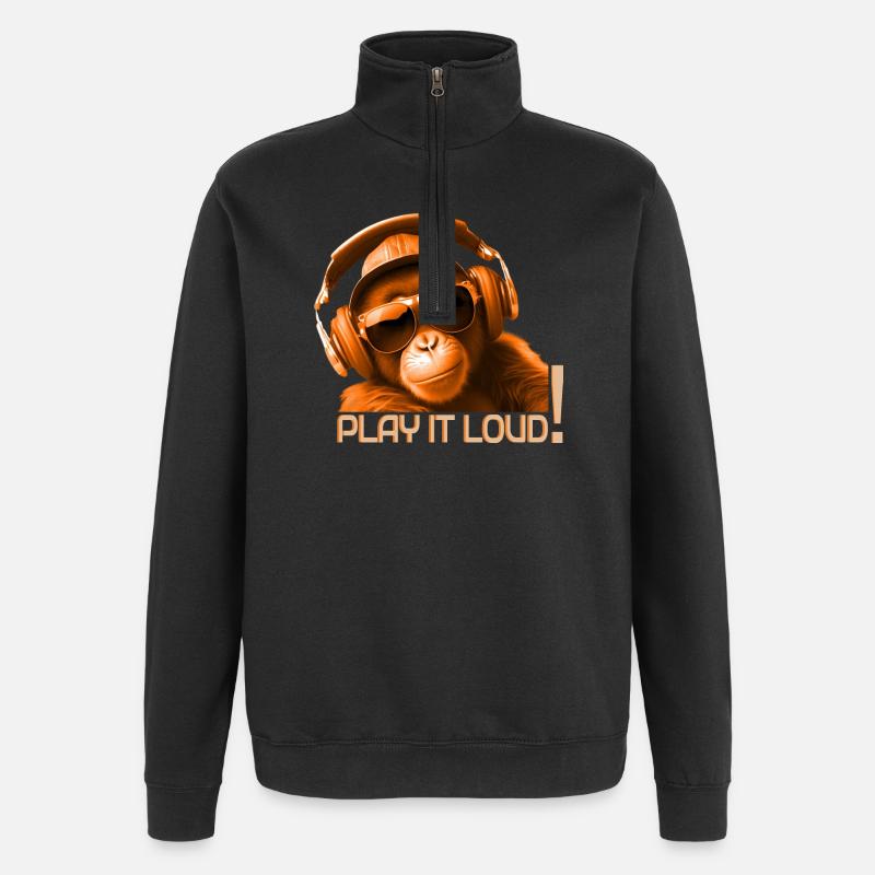 Play It Loud Affe DJ - Quarter-Zip-Sweatshirt - Schwarz