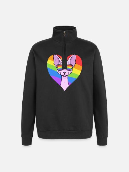 Regenbogen - Katze Sphynx-Katze mit Brille - Quarter-Zip-Sweatshirt - Schwarz