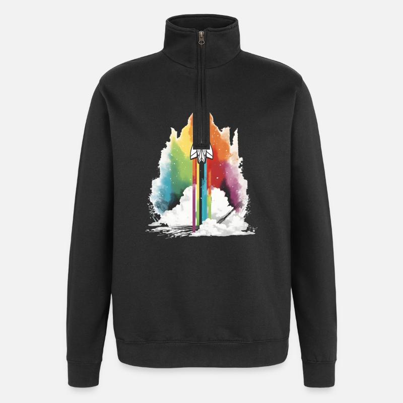 Regenbogen Rakete - Quarter-Zip-Sweatshirt - Schwarz