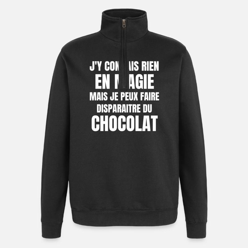 chocolat, chocolat humour, manger du chocolat - Sweat à zip 1/4 - noir