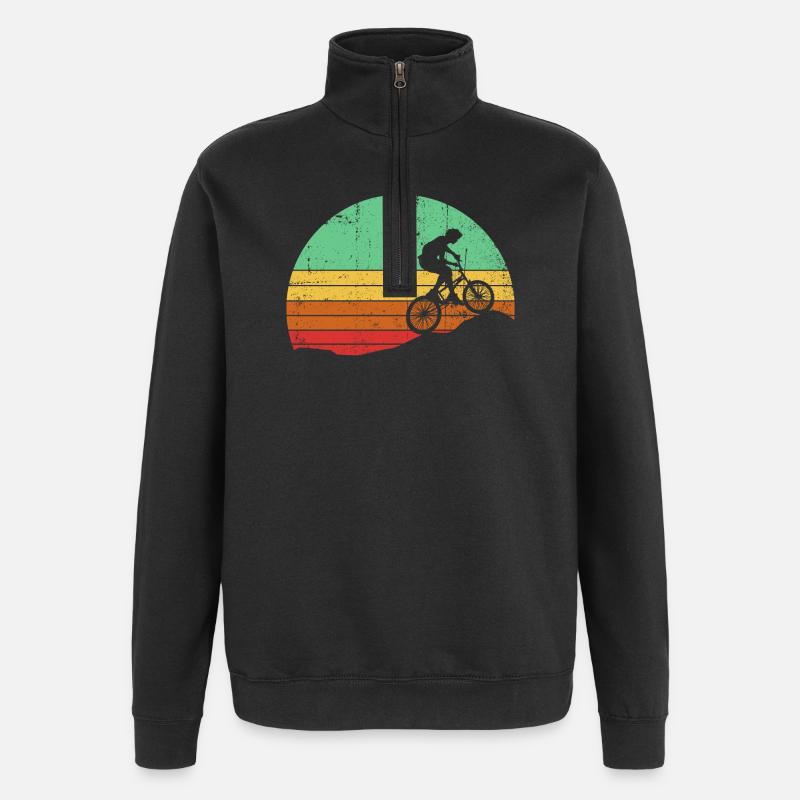Retro Sunset Cyclist Silhouette - Quarter-Zip Sweatshirt - black