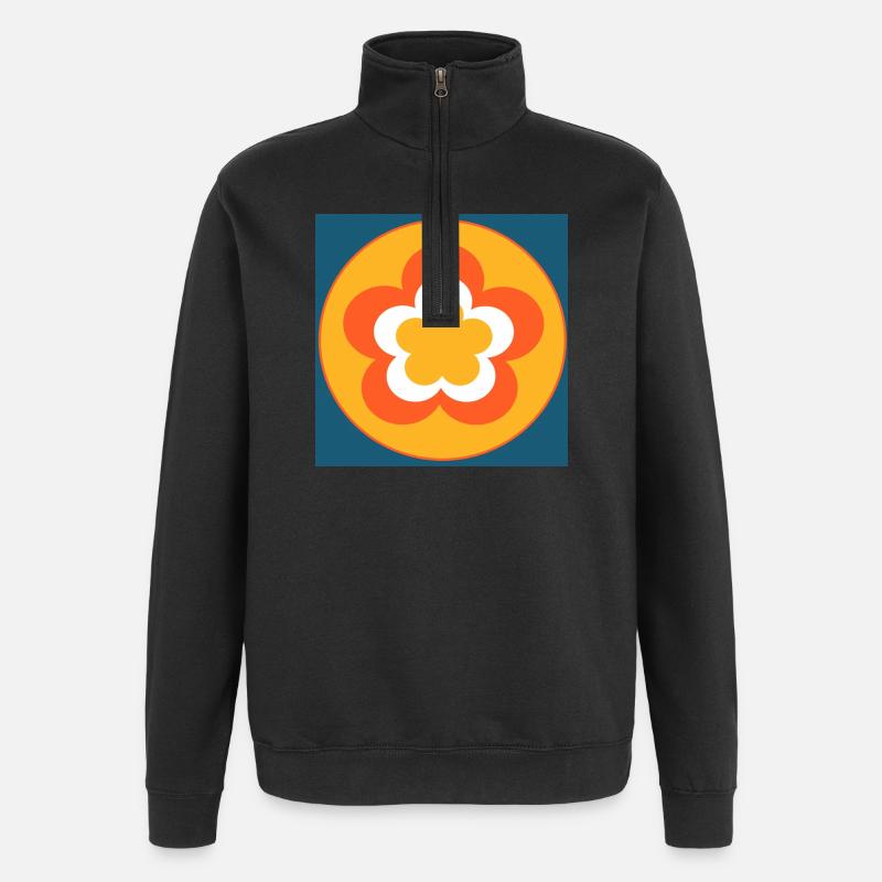70er Jahre Blume Muster - Quarter-Zip-Sweatshirt - Schwarz