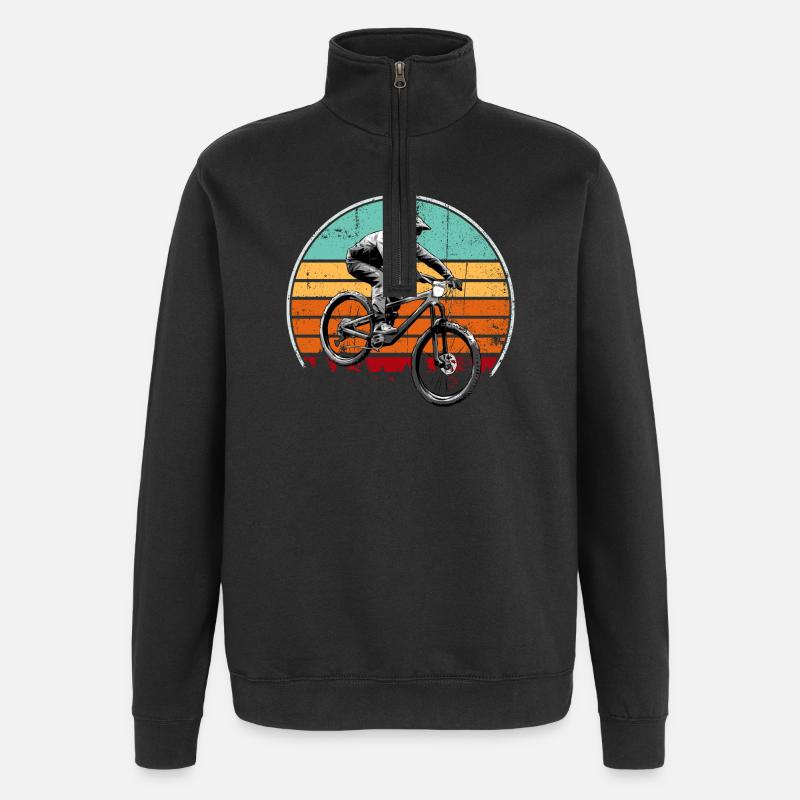 Retro Sunset MTB Fahrer - Quarter-Zip-Sweatshirt - Schwarz