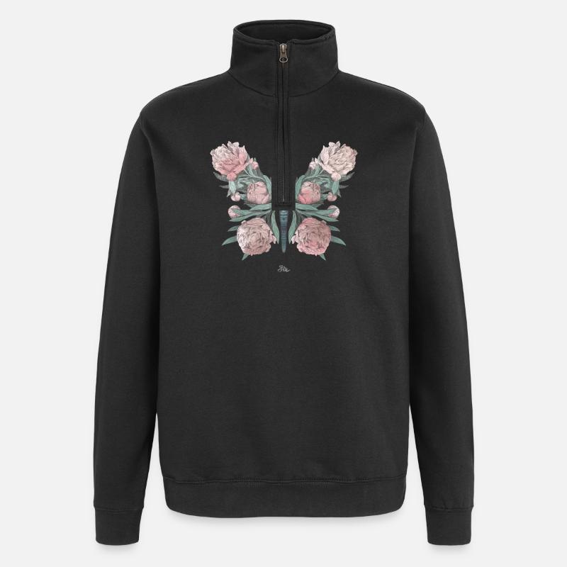 Bouquet | Knospen | Schmetterling - Quarter-Zip-Sweatshirt - Schwarz