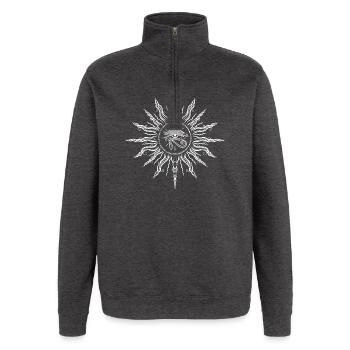Soleil, été, œil d’Horus - Sweat à zip 1/4 - charbon - Devant - AI Model Female 172 light (172cm) & AI Model Male 178 dark (178cm)