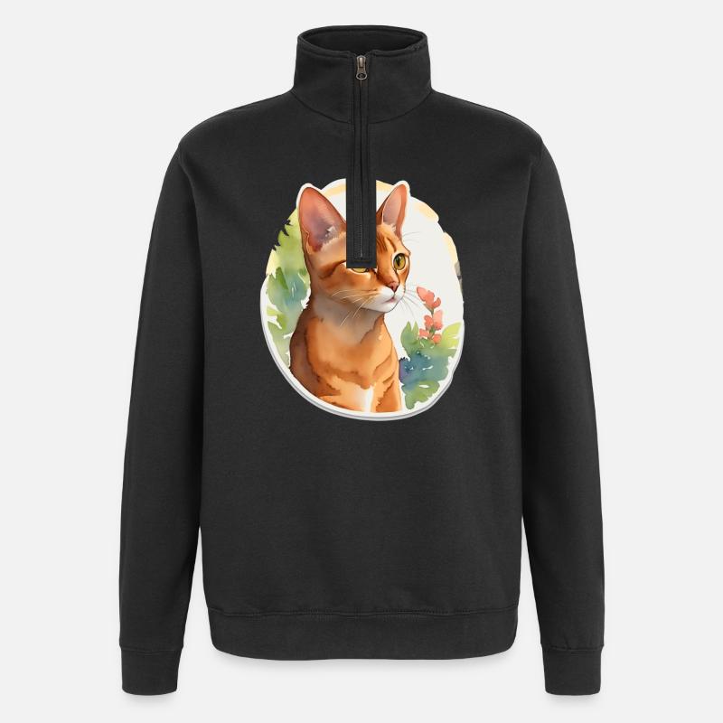 Abessinierkatze - Quarter-Zip-Sweatshirt - Schwarz