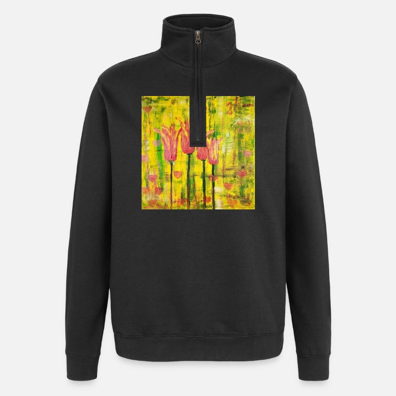 Ausdrucksstarke Blumenmalerei - Quarter-Zip-Sweatshirt - Schwarz