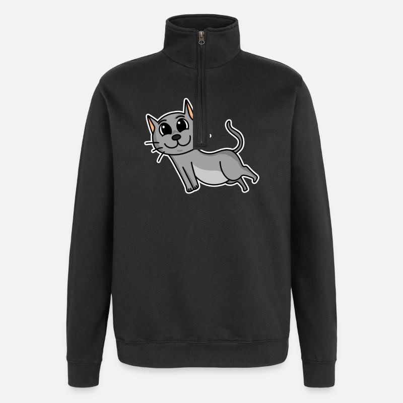 Katze - Quarter-Zip-Sweatshirt - Schwarz