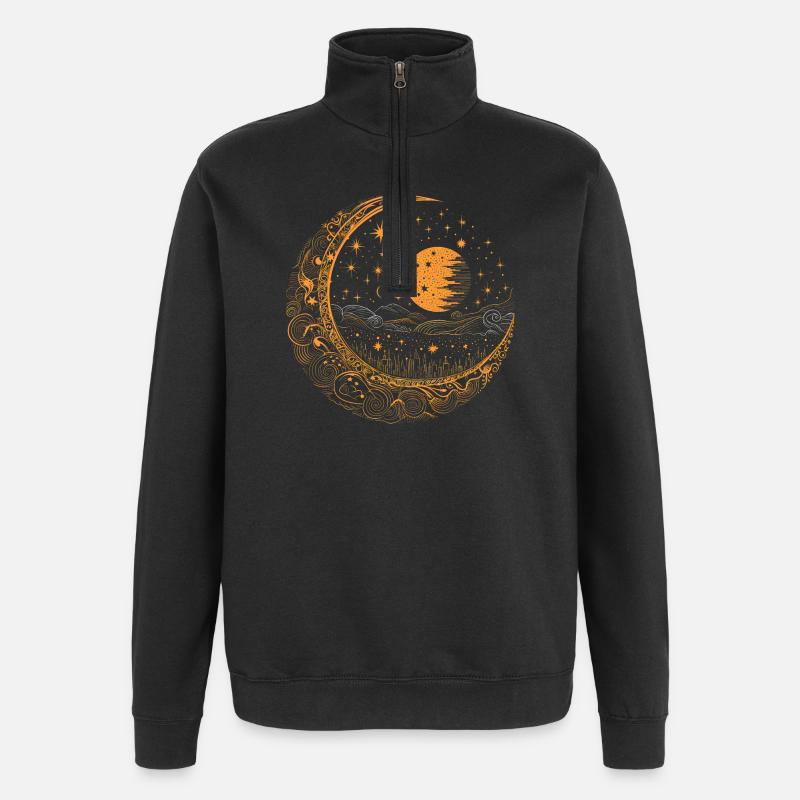 Lune avec étoiles - Sweat à zip 1/4 - noir