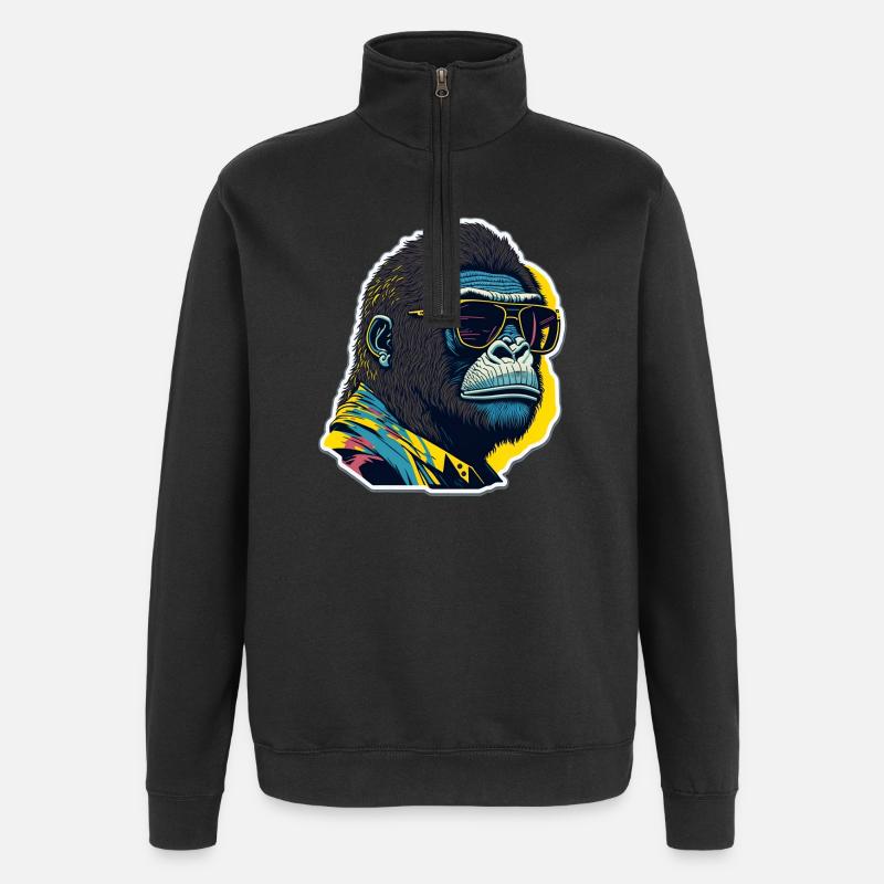 Gorilla mit Sonnebrille - Quarter-Zip-Sweatshirt - Schwarz