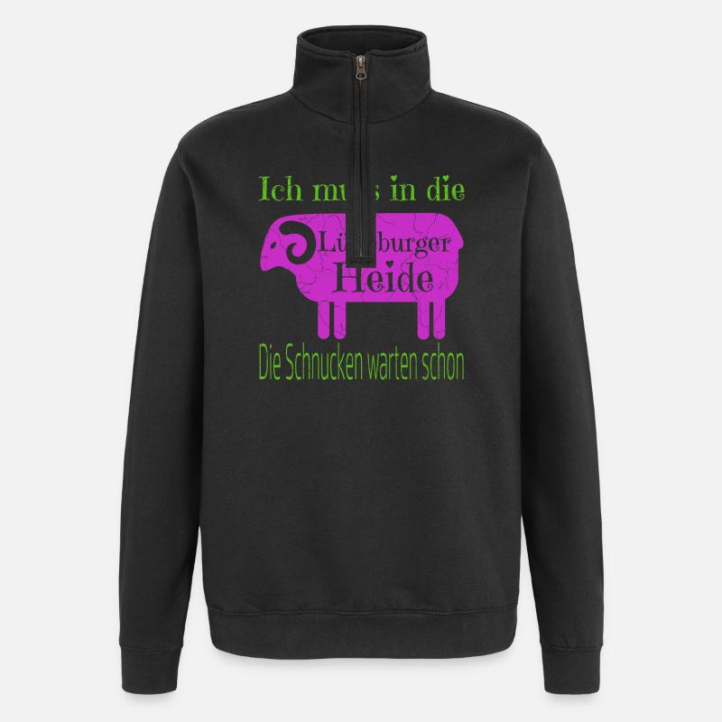 Lüneburger Heide Motiv mit Heidschnucke - Quarter-Zip-Sweatshirt - Schwarz