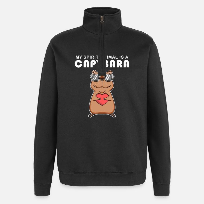 Capybara Wasserschwein Geschenk - Quarter-Zip-Sweatshirt - Schwarz