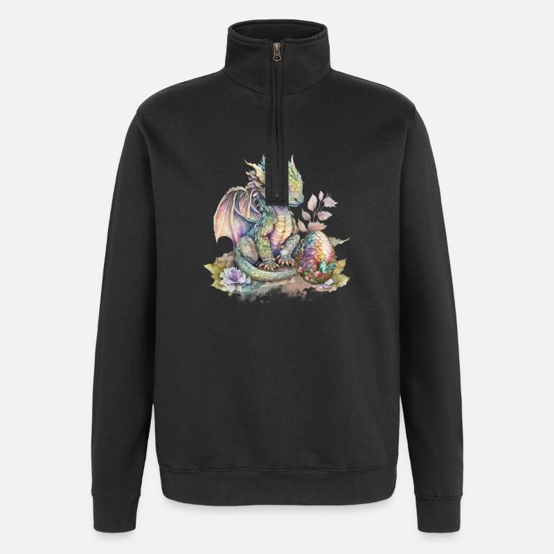 Fabelhafter Baby-Drachen mit Blumen - Quarter-Zip-Sweatshirt - Schwarz
