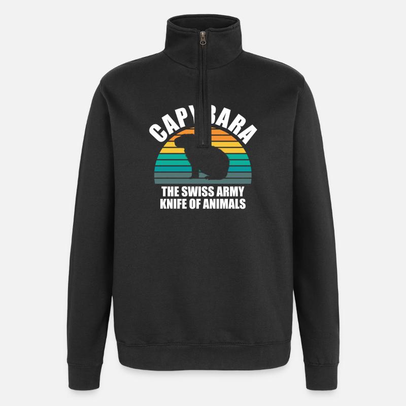 Capybara Zootier Design - Quarter-Zip-Sweatshirt - Schwarz