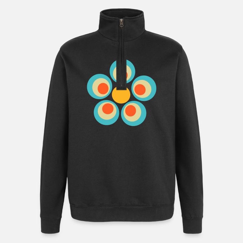 70s Flower Pattern - Quarter-Zip Sweatshirt - black