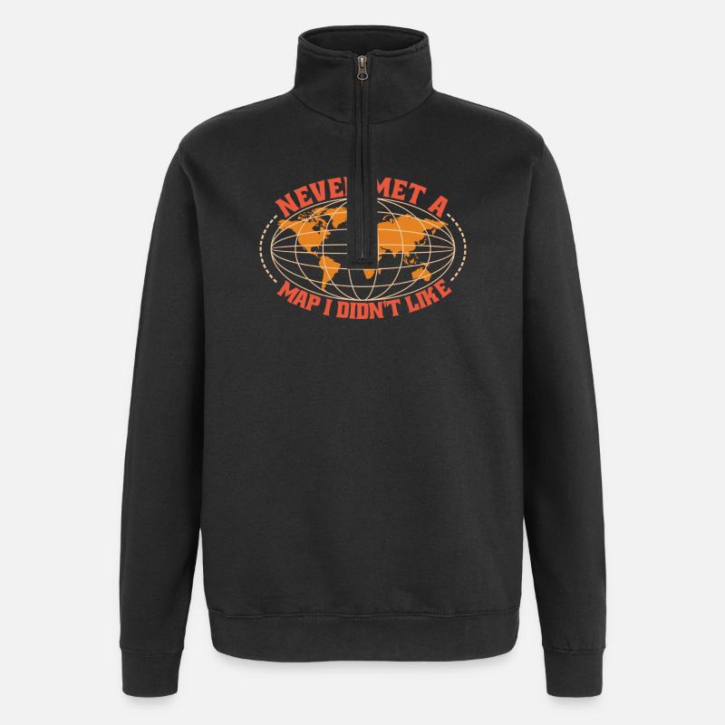 Kartografie Design - Quarter-Zip-Sweatshirt - Schwarz