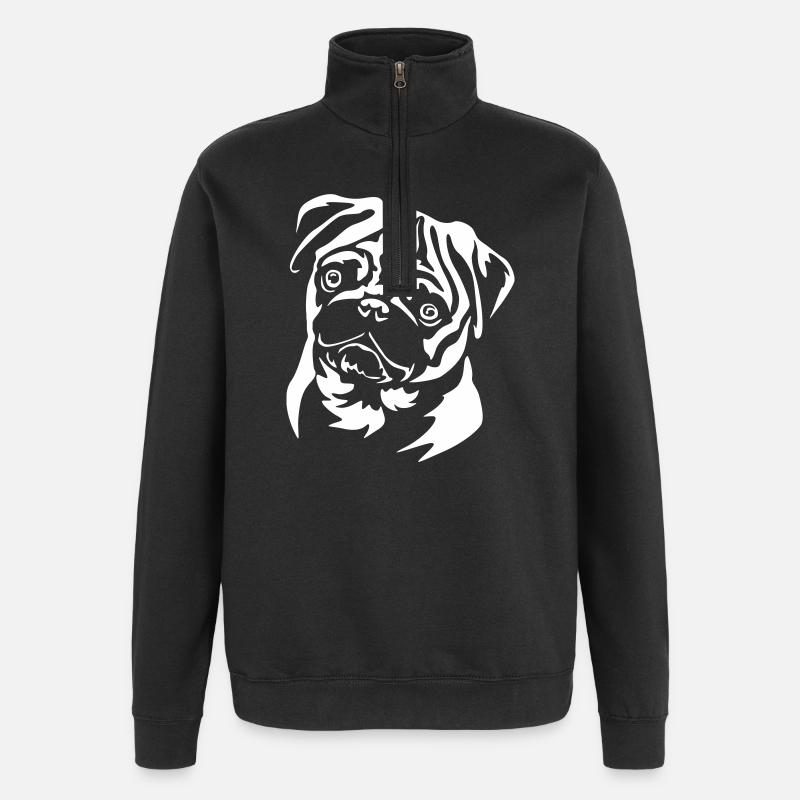 Mops Kopf "Black Edition" - Quarter-Zip-Sweatshirt - Schwarz