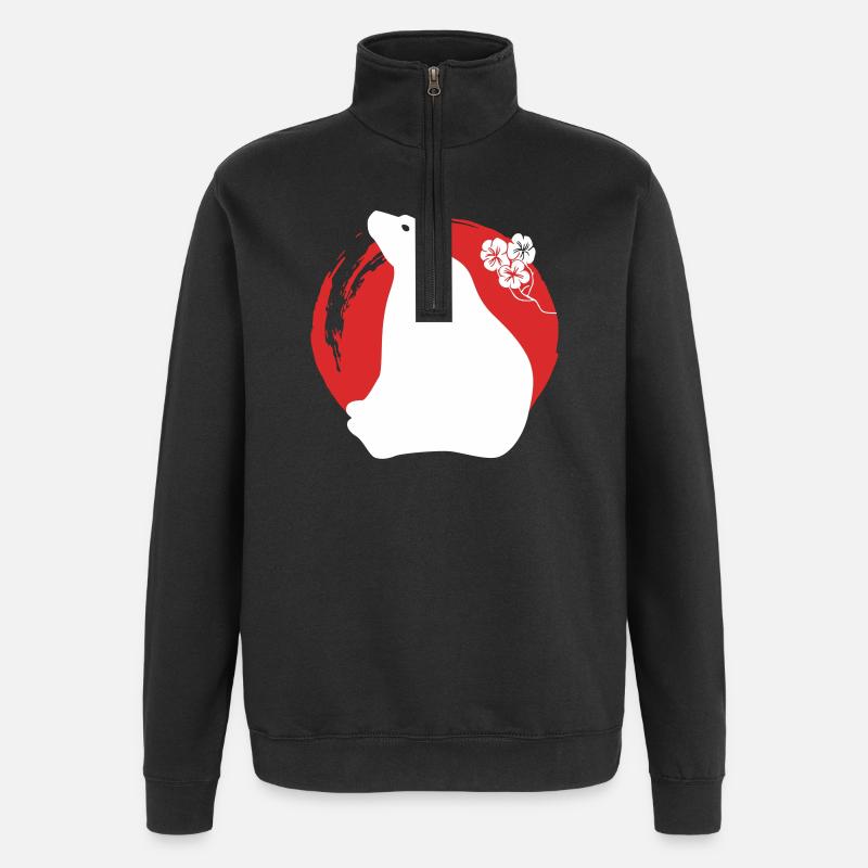 Bär Silhouette Japanisch - Quarter-Zip-Sweatshirt - Schwarz