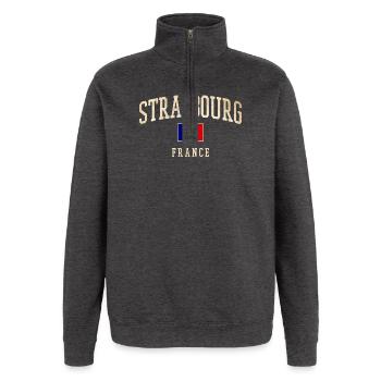 Straßburg - Frankreich Flagge - Quarter-Zip-Sweatshirt - Anthrazit - Vorne - AI Model Female 172 light (172cm) & AI Model Male 178 dark (178cm)