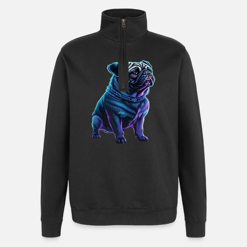 Futuristic Neon Pug - Quarter-Zip Sweatshirt - black