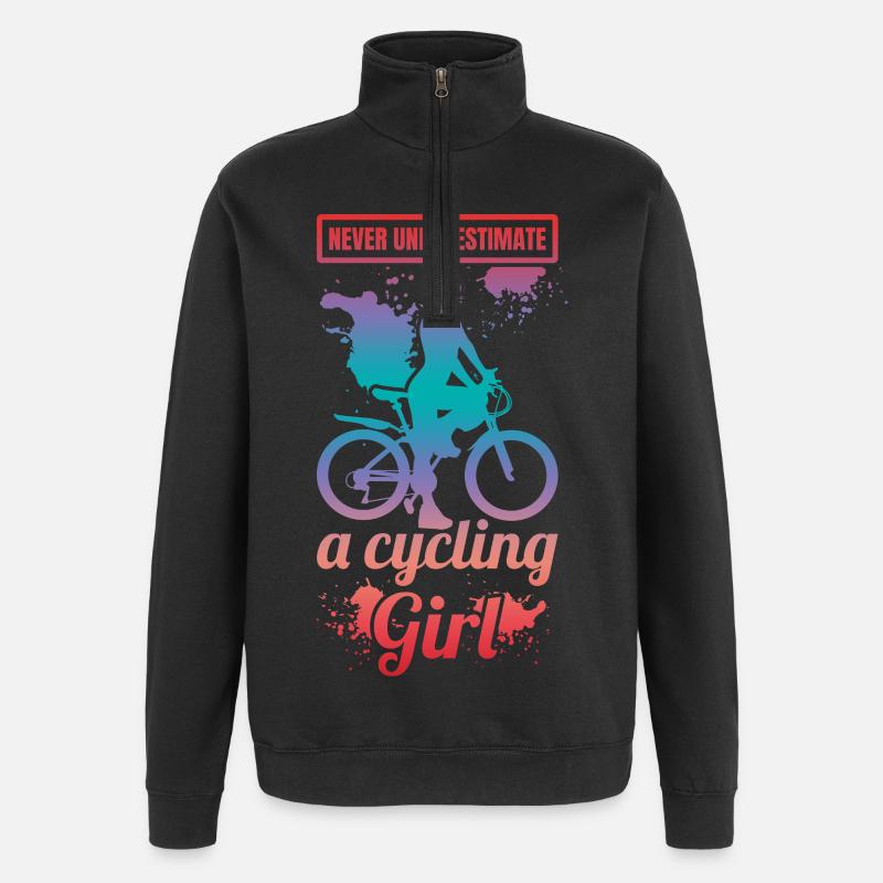 Unterschätze nie ein Radfahrer Mädchen - Quarter-Zip-Sweatshirt - Schwarz