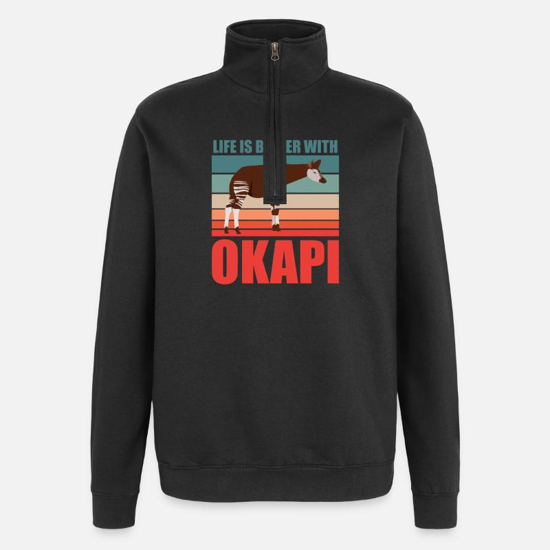 Okapi in harmony with nature - Quarter-Zip Sweatshirt - black