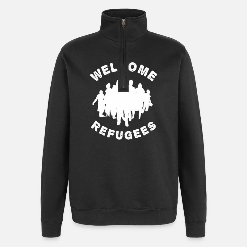 Willkommen Flüchtlinge - Quarter-Zip-Sweatshirt - Schwarz