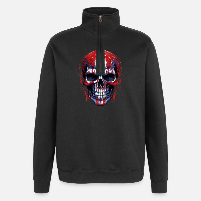 Graphique de crâne de drapeaux - Sweat à zip 1/4 - noir