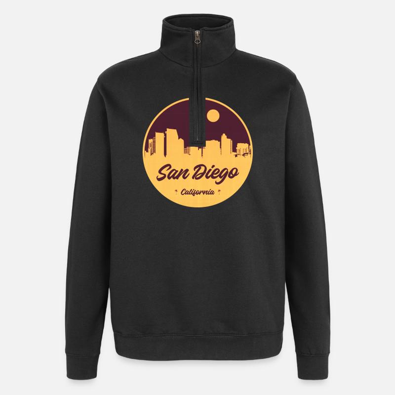 San Diego Skyline Retro Kreisprint - Quarter-Zip-Sweatshirt - Schwarz