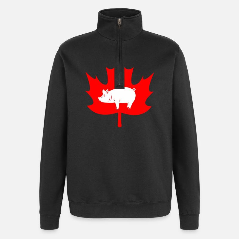 Canada maple leaf pig logo - Quarter-Zip Sweatshirt - black