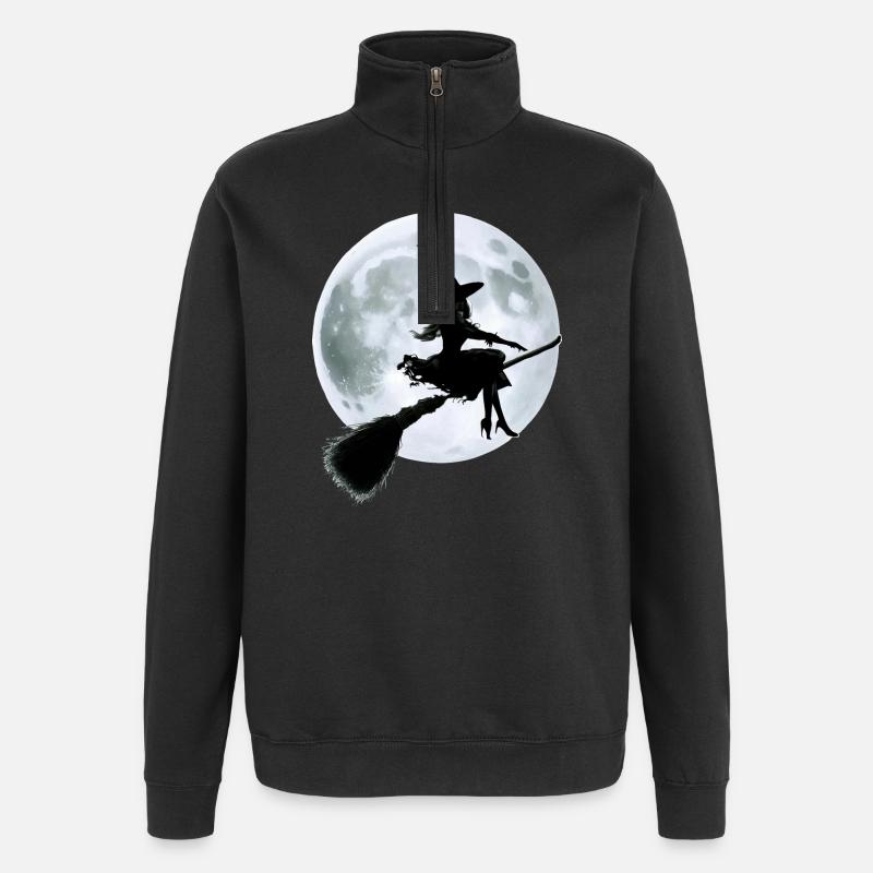 Witch on a Broom - Quarter-Zip Sweatshirt - black