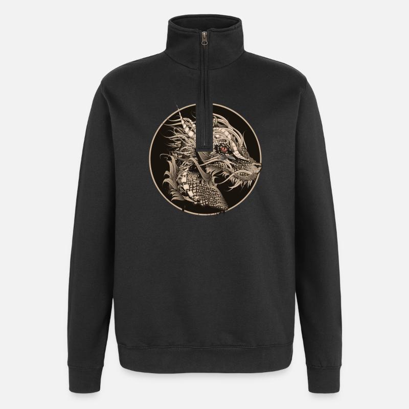 artfully designed mystical dragon patch - Quarter-Zip Sweatshirt - black