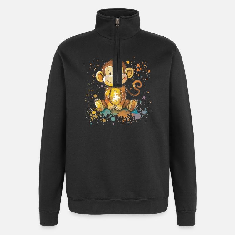 Verspielte Affe Aquarell Illustration - Quarter-Zip-Sweatshirt - Schwarz