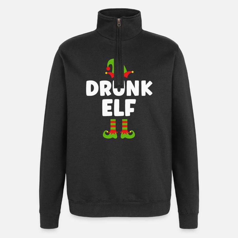 Noël drôle d’elfe ivre - Sweat à zip 1/4 - noir