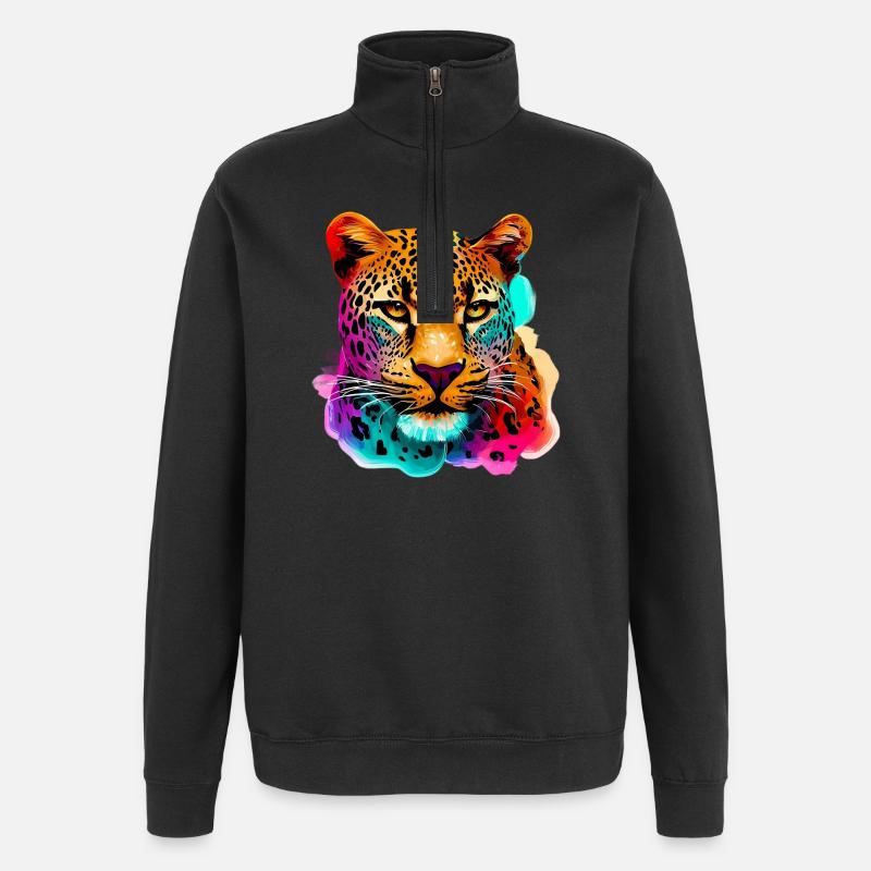 Léopard - Sweat à zip 1/4 - noir