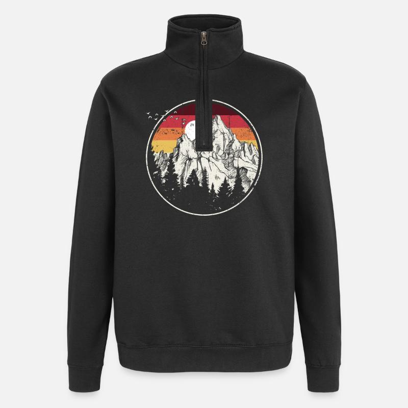 Retro Mountain Sunset Circle - Quarter-Zip Sweatshirt - black