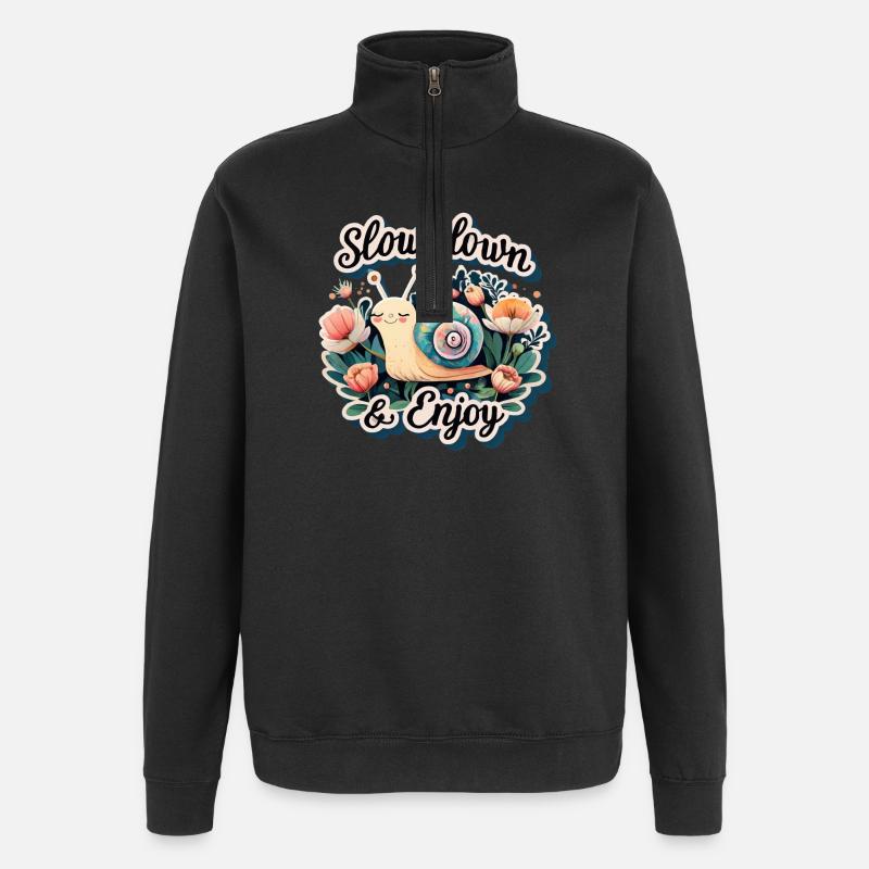 slow down an enjoy - Quarter-Zip Sweatshirt - black