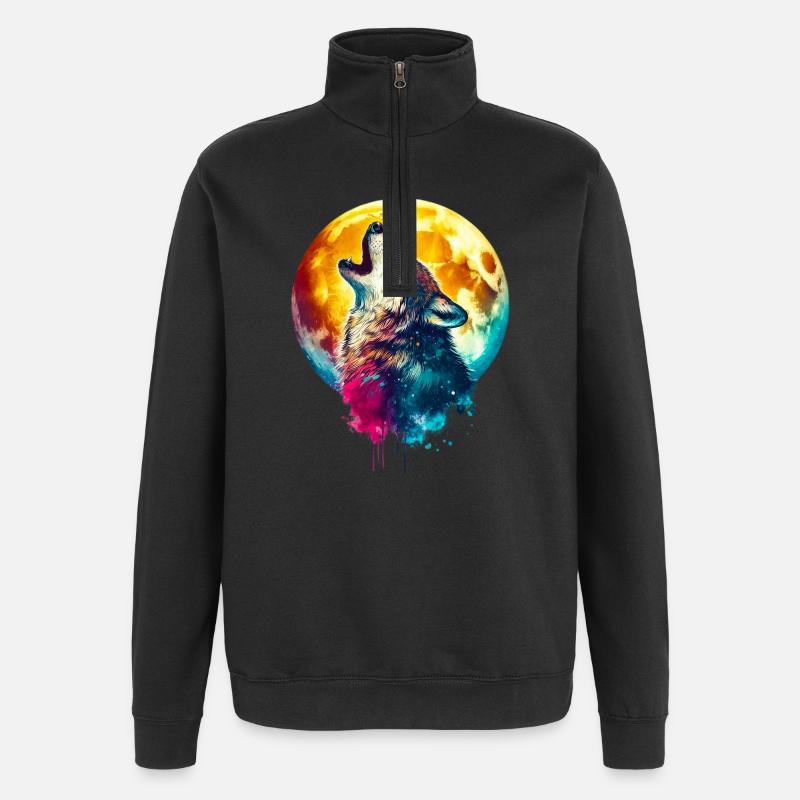 Wolf heult den Mond an - Quarter-Zip-Sweatshirt - Schwarz