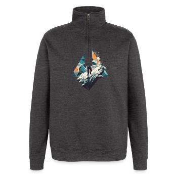 Geometric Mountaineer in Polygon Style - Quarter-Zip Sweatshirt - charcoal grey - Front - AI Model Female 172 light (172cm) & AI Model Male 178 dark (178cm)