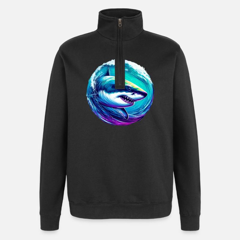Requin blanc - Sweat à zip 1/4 - noir