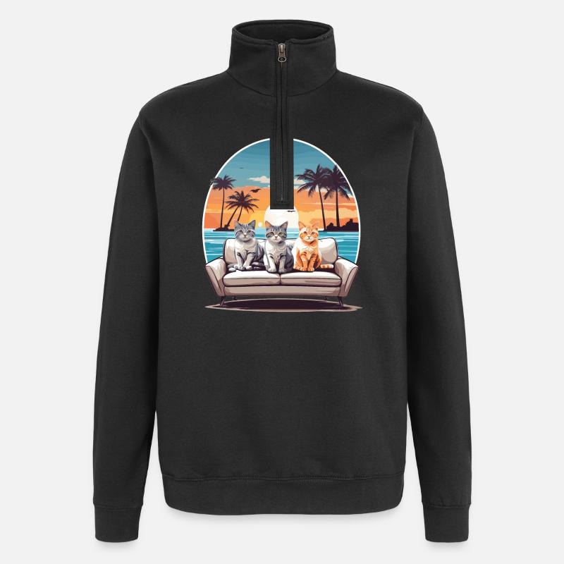Katzen am Meer - Quarter-Zip-Sweatshirt - Schwarz