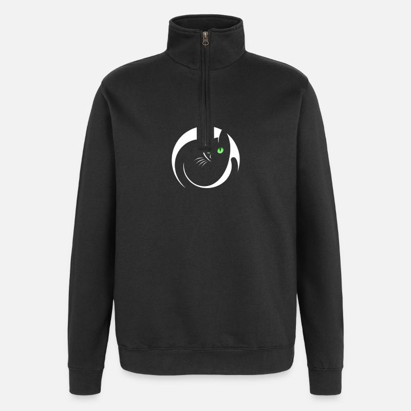 Chat noir élégant - Sweat à zip 1/4 - noir