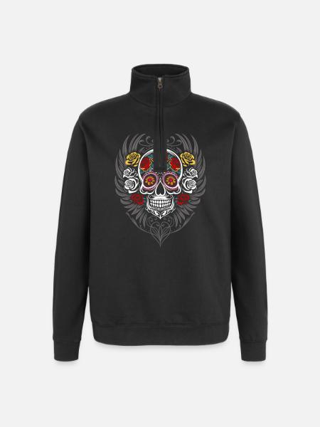 Sugar Skull Halloween Wings - Quarter-Zip Sweatshirt - black