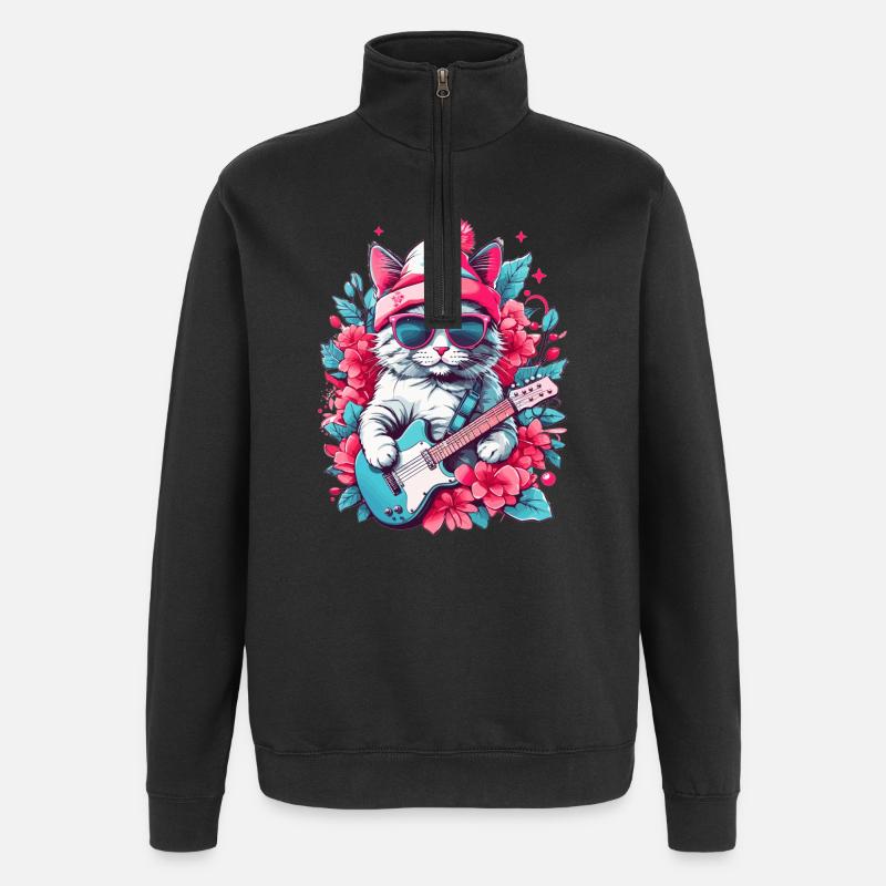 Chat mignon avec guitare - Sweat à zip 1/4 - noir
