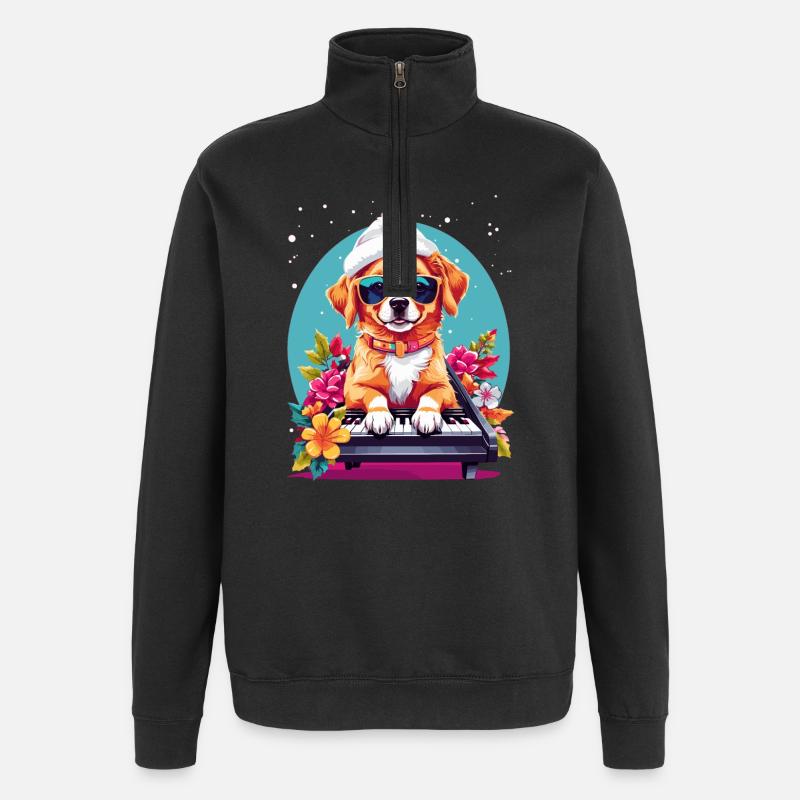 Hund mit Piano - Quarter-Zip-Sweatshirt - Schwarz