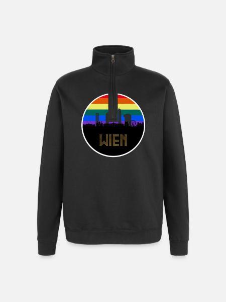 Wien Regebogen Skyline - Quarter-Zip-Sweatshirt - Schwarz