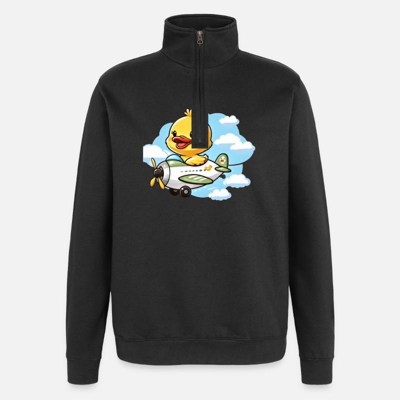 Cute Duck Aviator Design - Quarter-Zip Sweatshirt - black