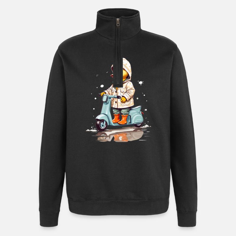 Ente mit Roller - Quarter-Zip-Sweatshirt - Schwarz