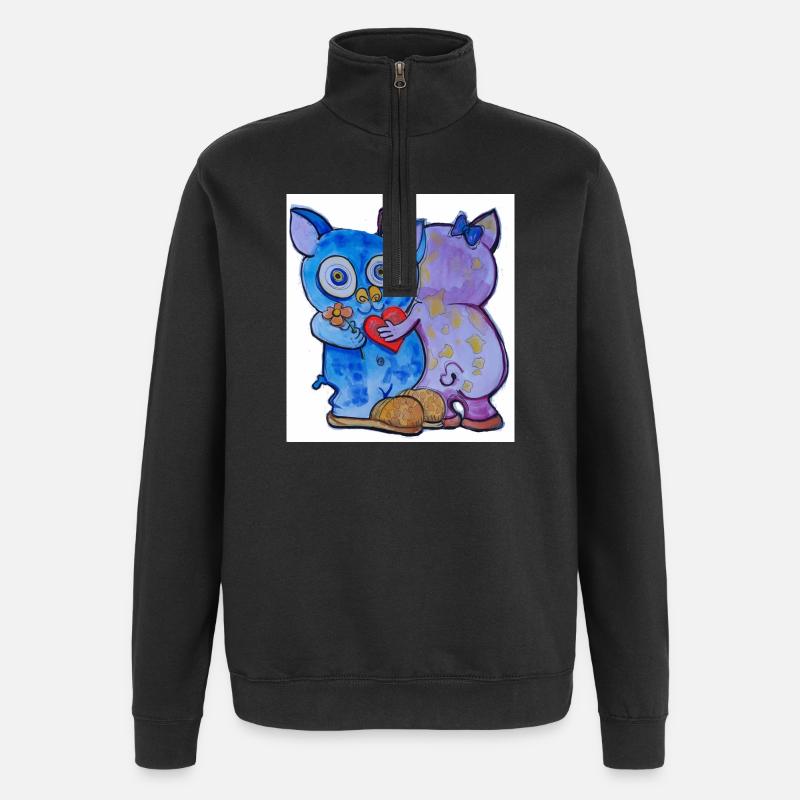 Liebes-Duo Katzengesicht mit Blumen - Quarter-Zip-Sweatshirt - Schwarz