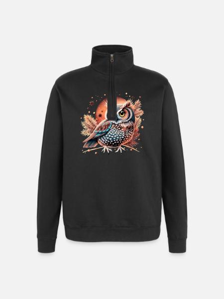 hibou_ niedliche Eule - Quarter-Zip-Sweatshirt - Schwarz
